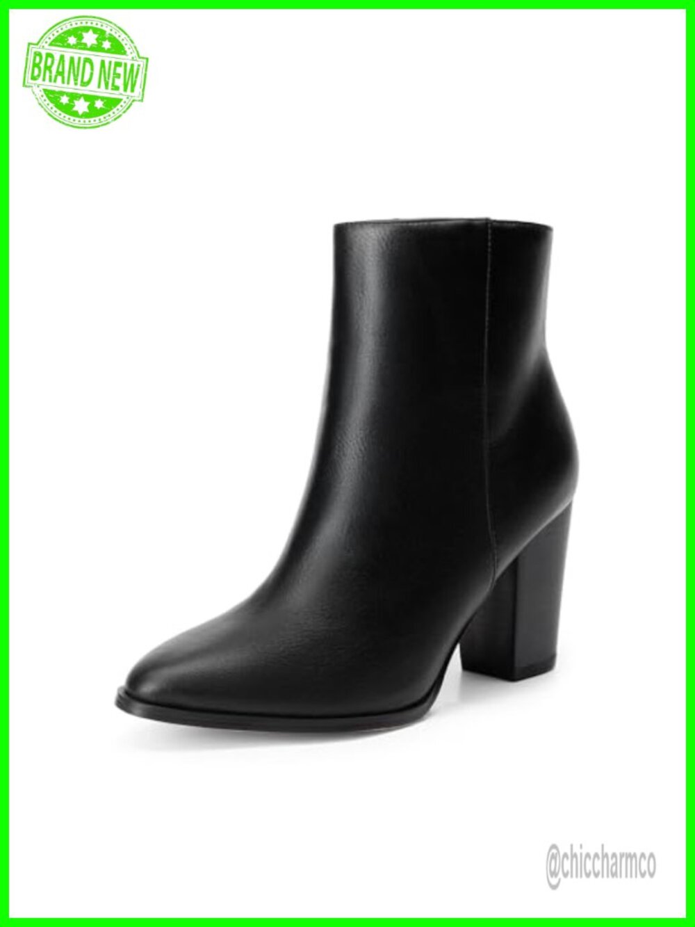Women's Pointed Toe Ankle Boots Chunky Block Heel Faux Leather Booties